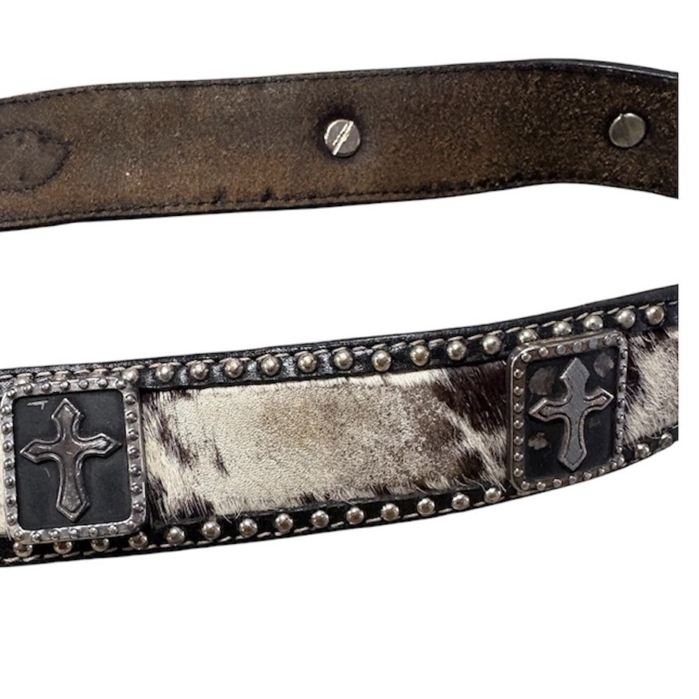 Ranger Belt Co Western Leather Belt Women's 34" Calf Hair Hide, Heart Buckle - Picture 5 of 7